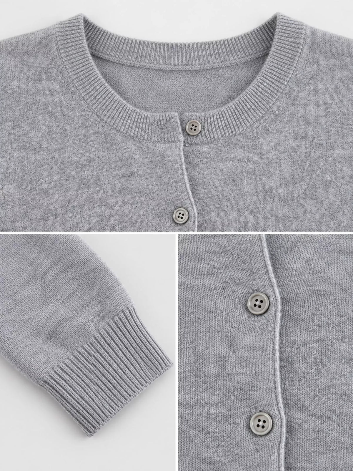 Button-down cardigan, gray detail collage