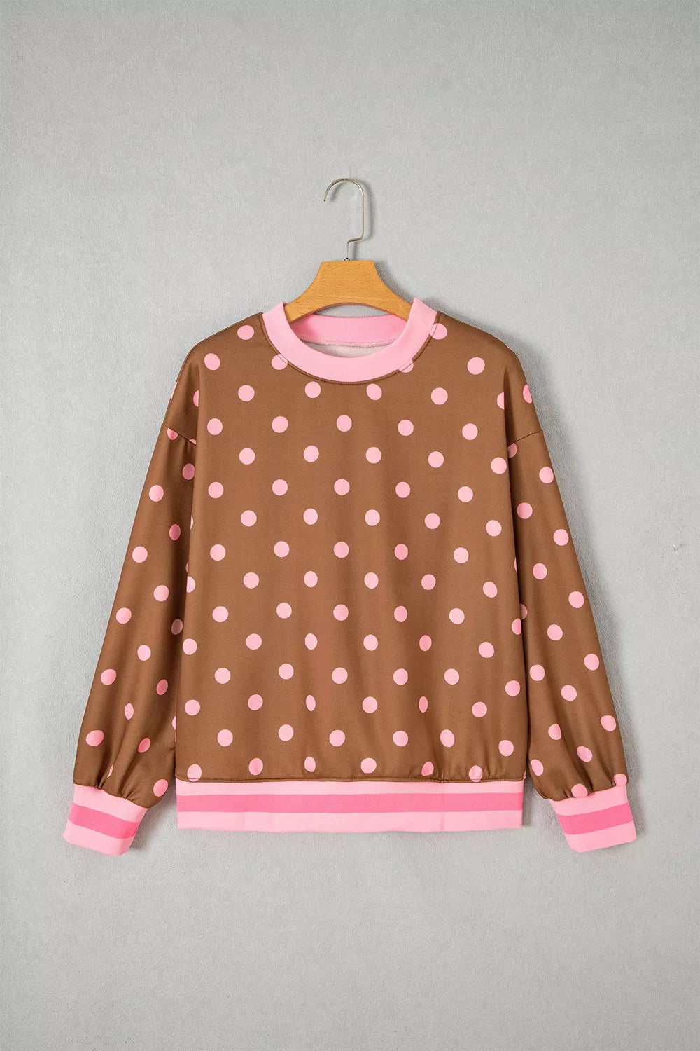 Polka Dot Colorblock Round Neck Pullover Sweatshirt — garment front