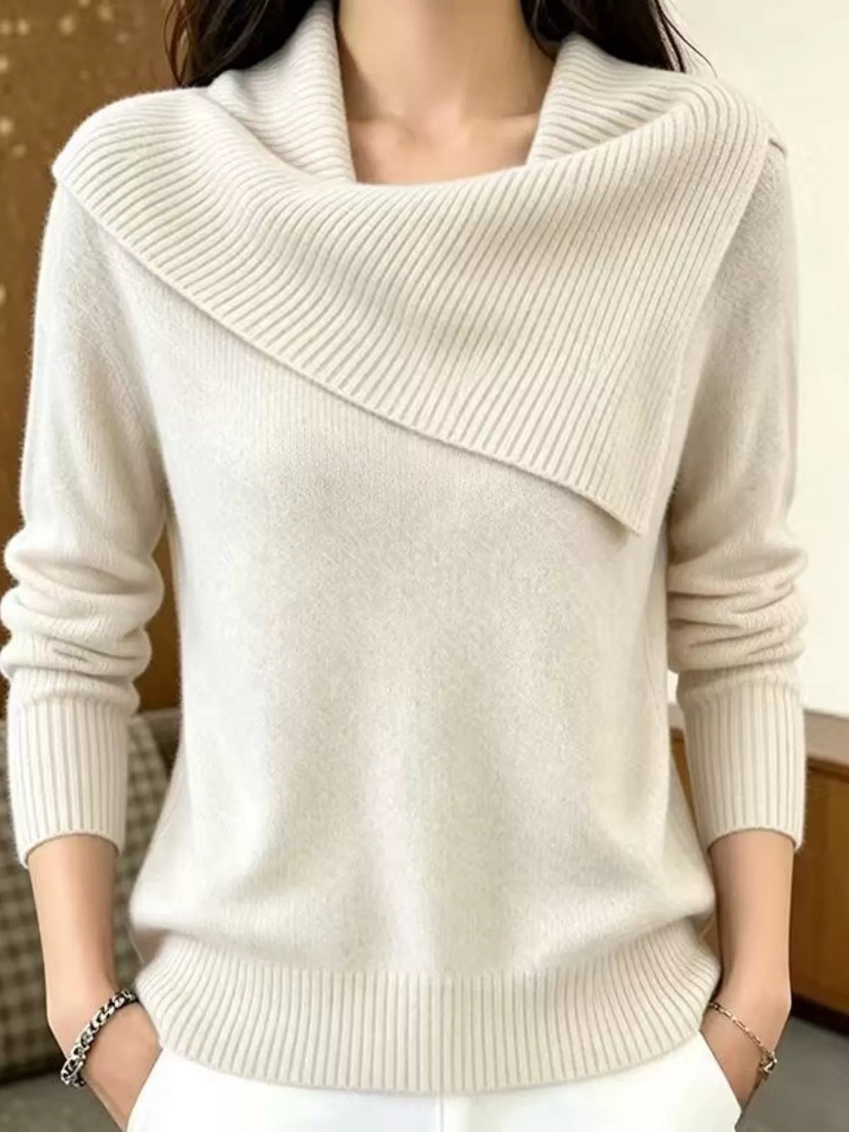 Trendsi Full Size Asymmetric Ribbed Collar Sweater Plus Size -