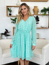 Trendsi Double Take Full Size Printed Ruched V-Neck Long Sleeve Dress -