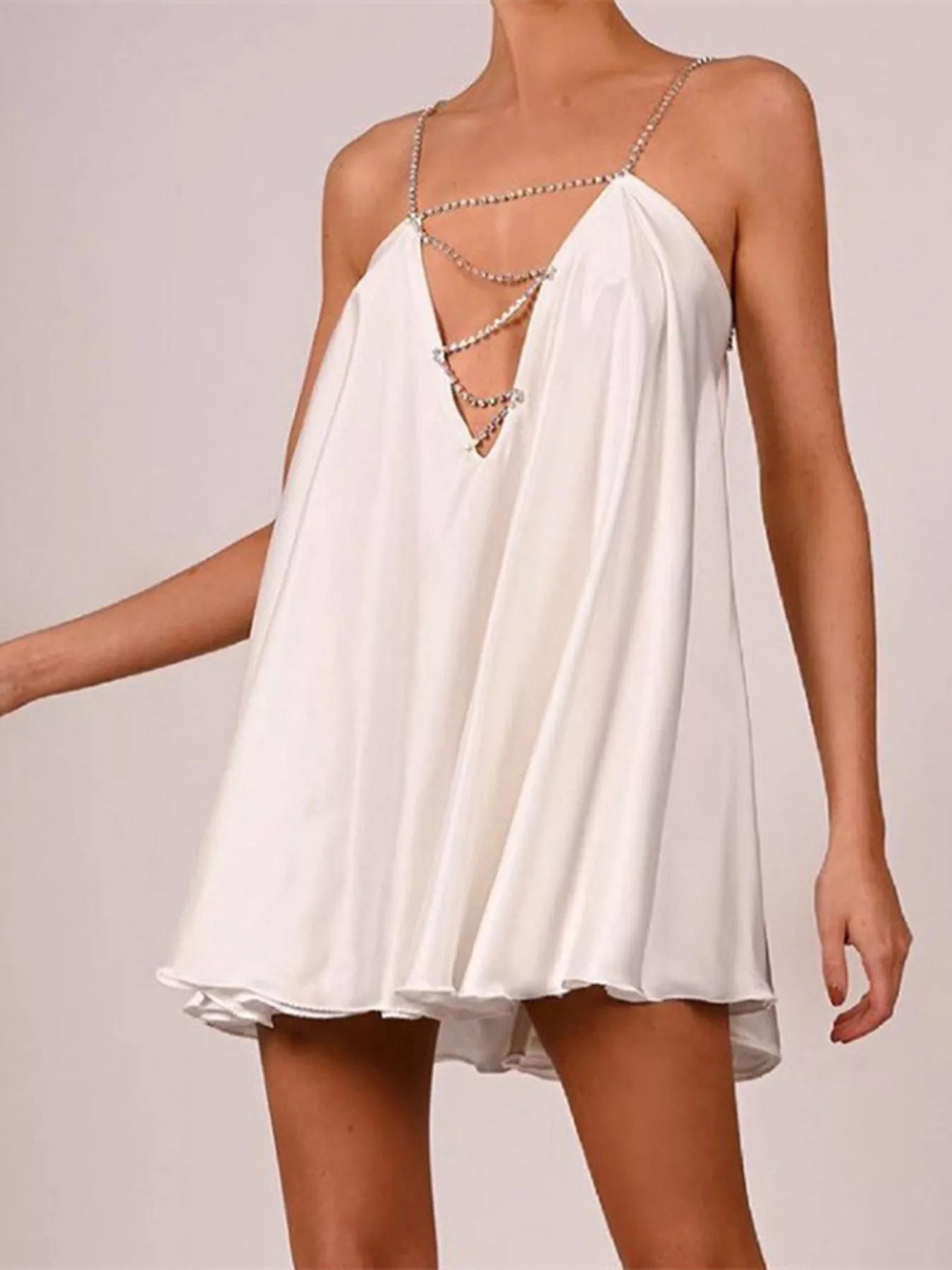 Trendsi Rhinestone Embellished Plunge Mini Dress -