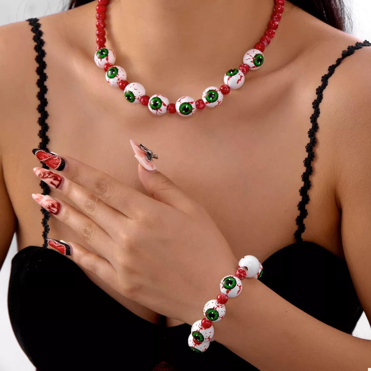 Trendsi Halloween Beaded Necklace and Bracelet Jewelry Set -