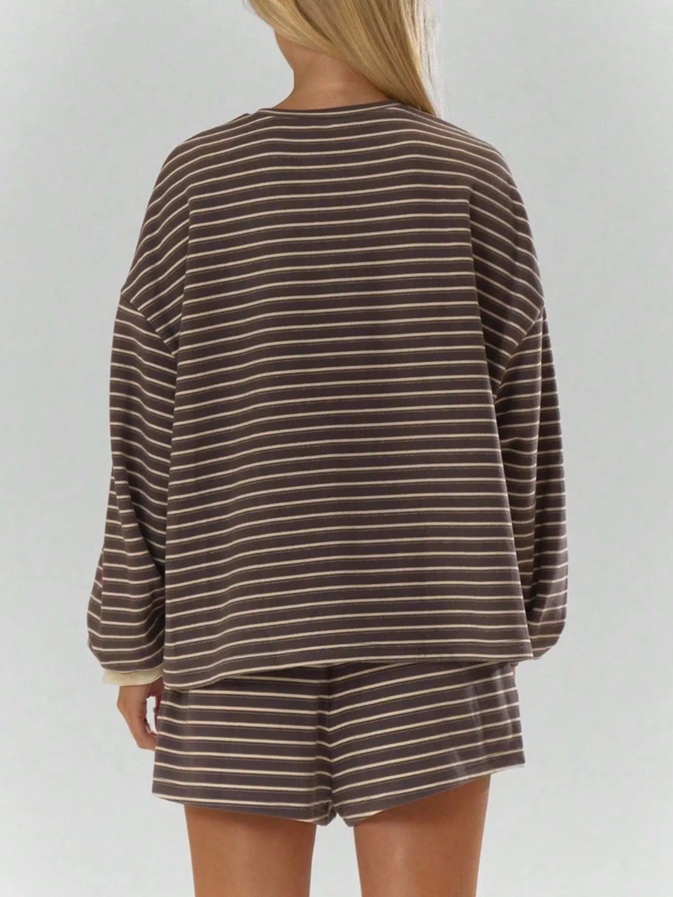 Trendsi Casual Striped Long-Sleeve Top and Shorts Set -