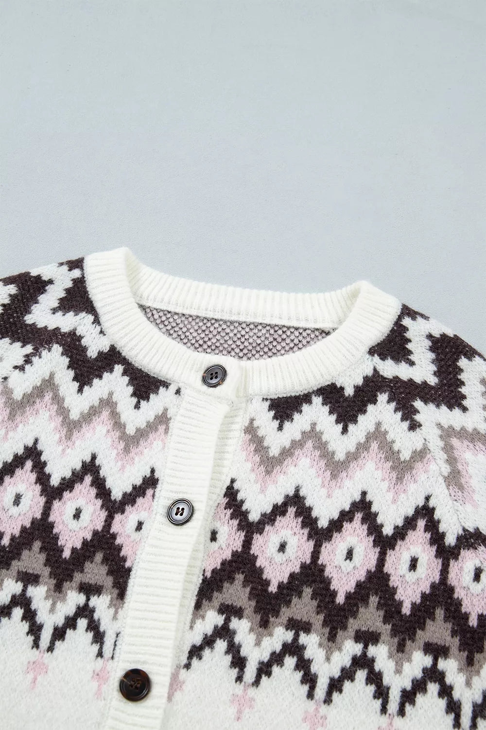 Trendsi Geometric Pattern Brushed Knit Button Cardigan -