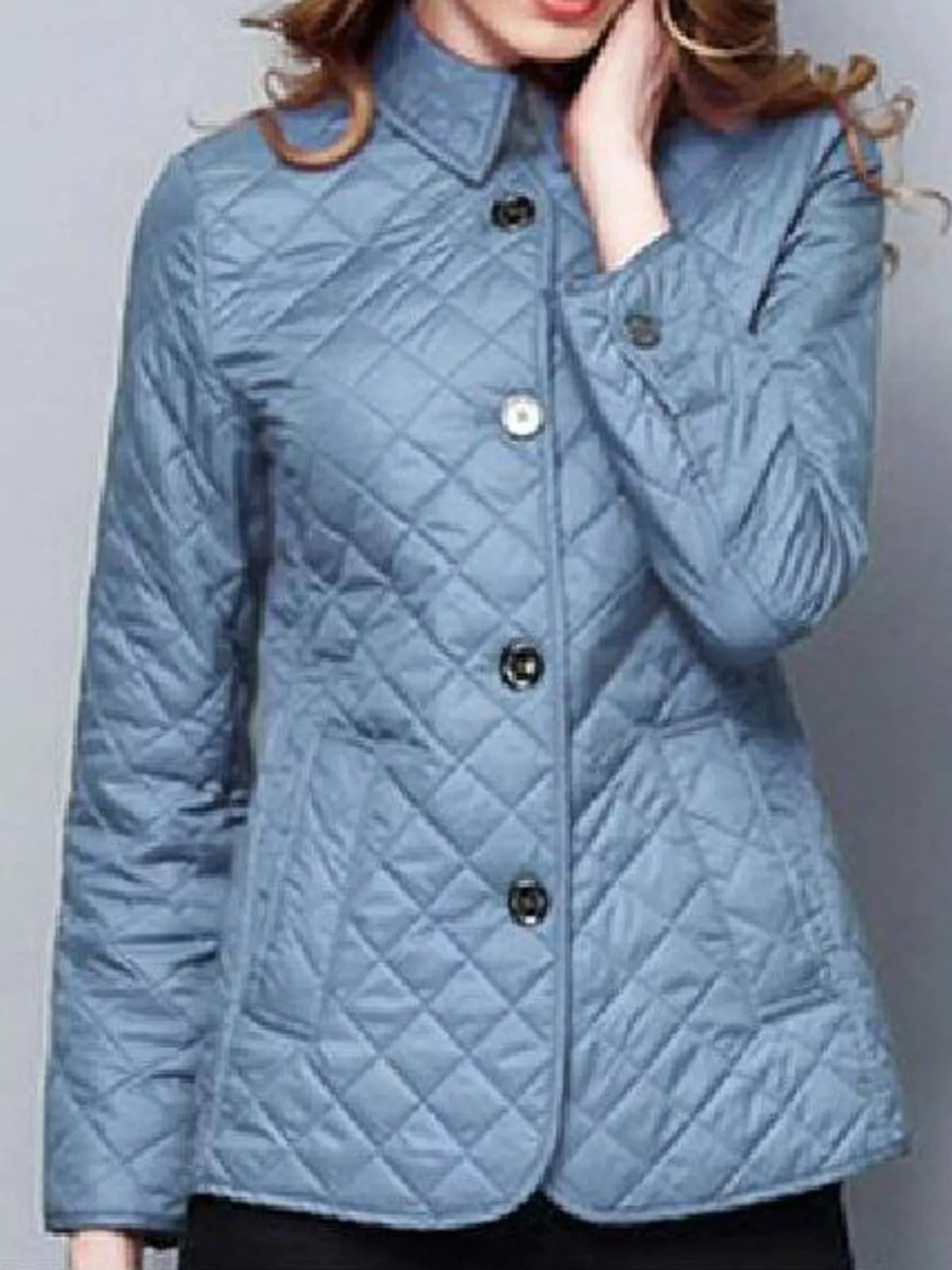 Quilted Lightweight Button-Down Jacket — front view