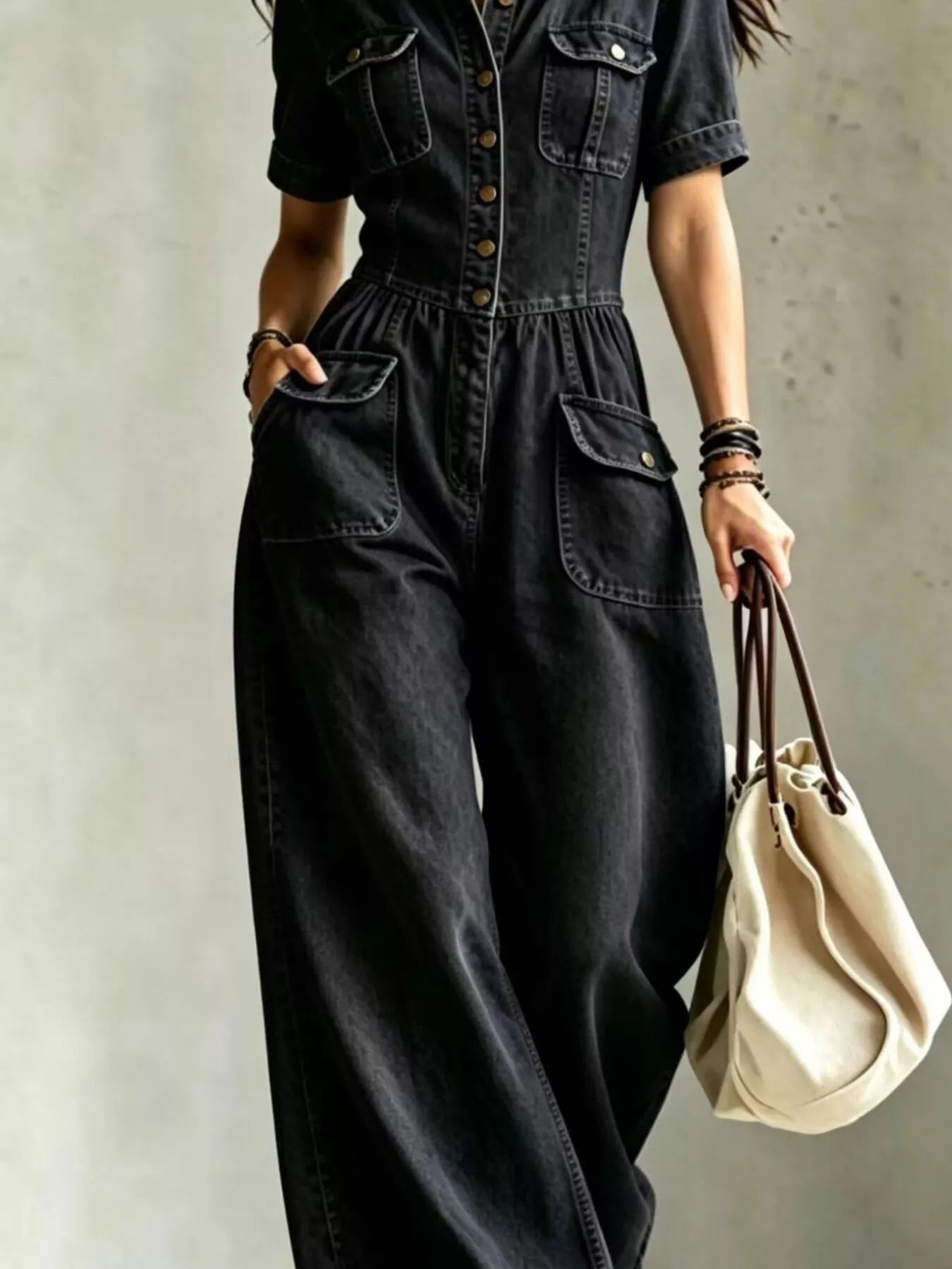 Trendsi Full Size Denim Wide-Leg Jumpsuit with Chest Pockets Plus Size -