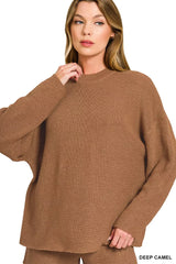 Trendsi Zenana Round Neck Knit Top and Shorts Sweater Set -