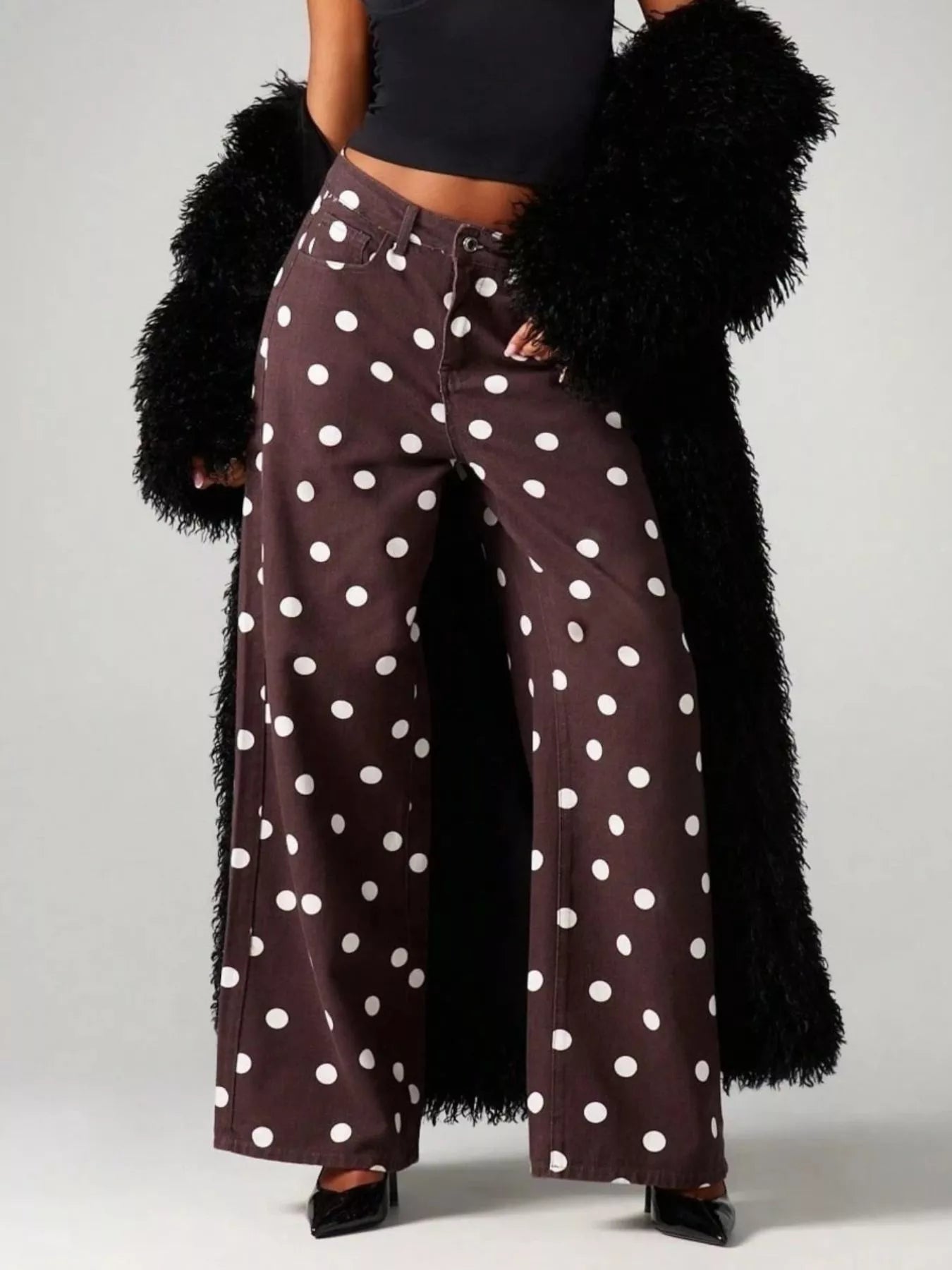 Trendsi Polka Dot Wide-Leg Jeans -