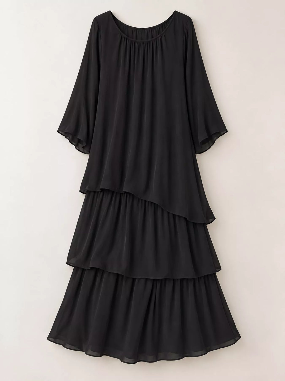 Layered maxi dress, black hanging front