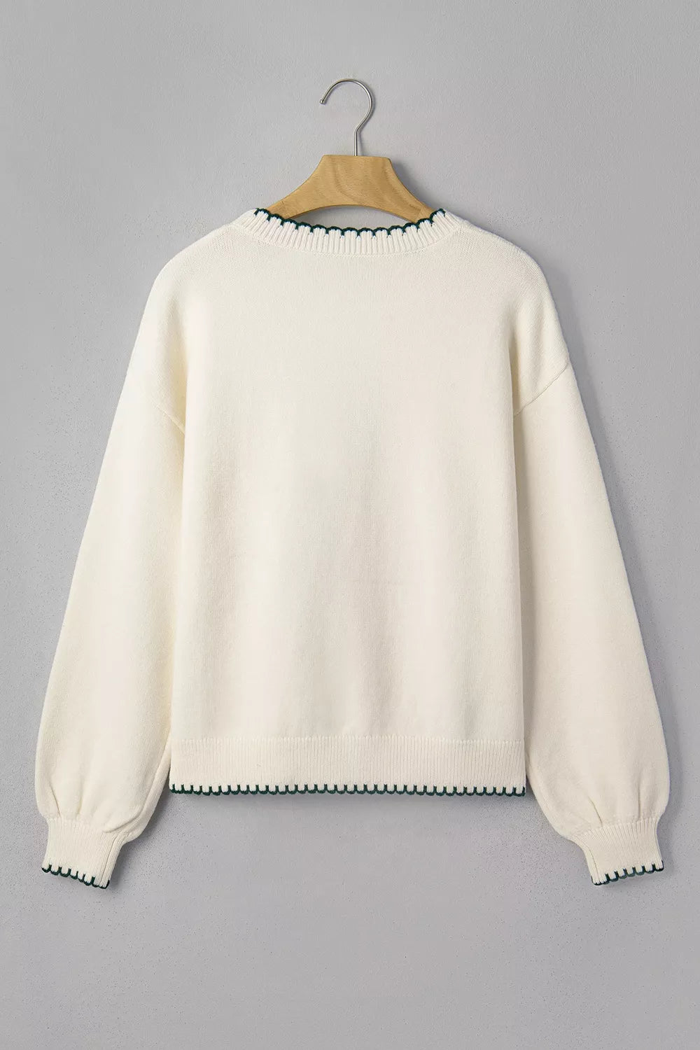 Trendsi Stitched Detail Christmas Tree Holiday Casual Sweater -