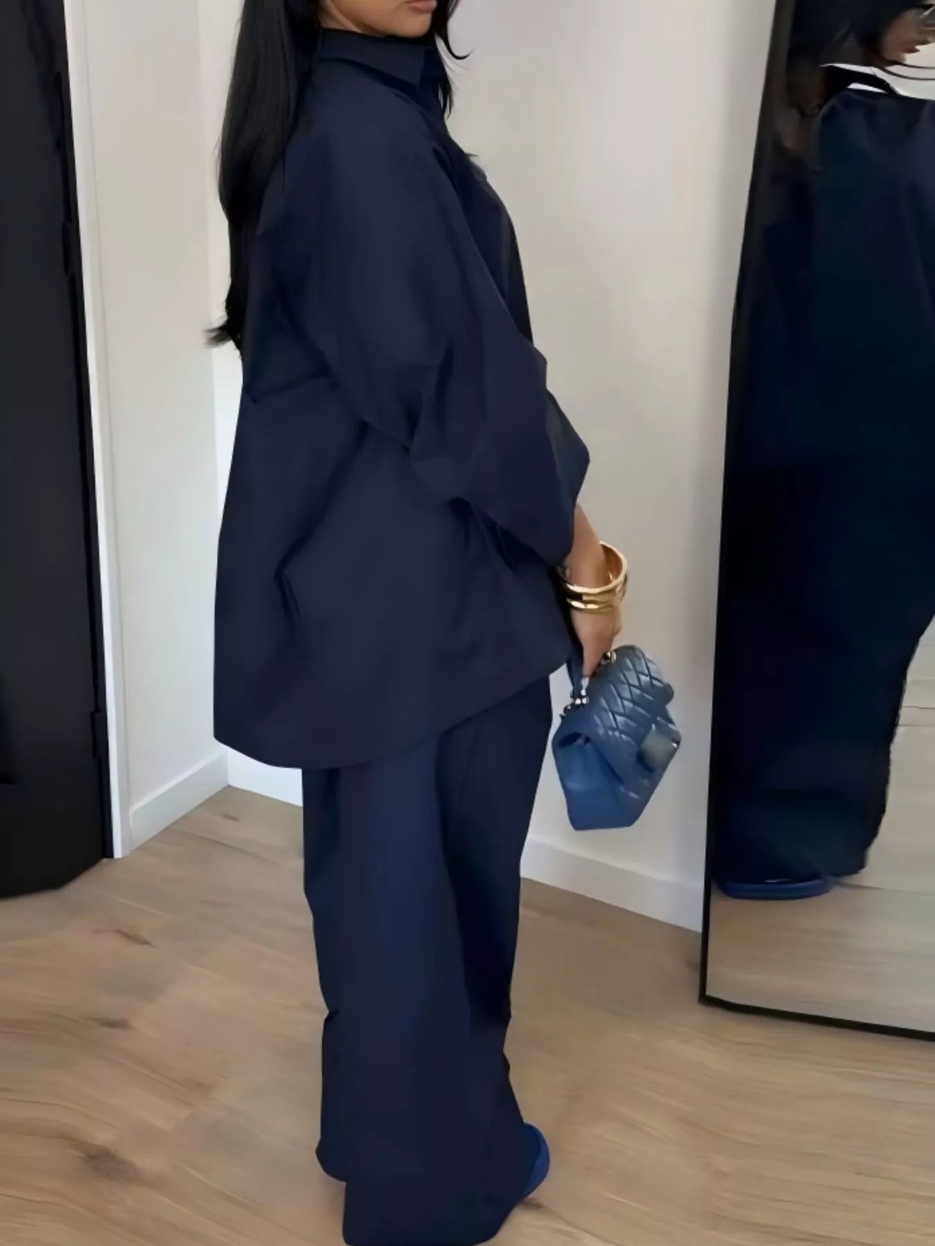 Trendsi Button-Down Shirt and Wide-Leg Pants Two-Piece Set -