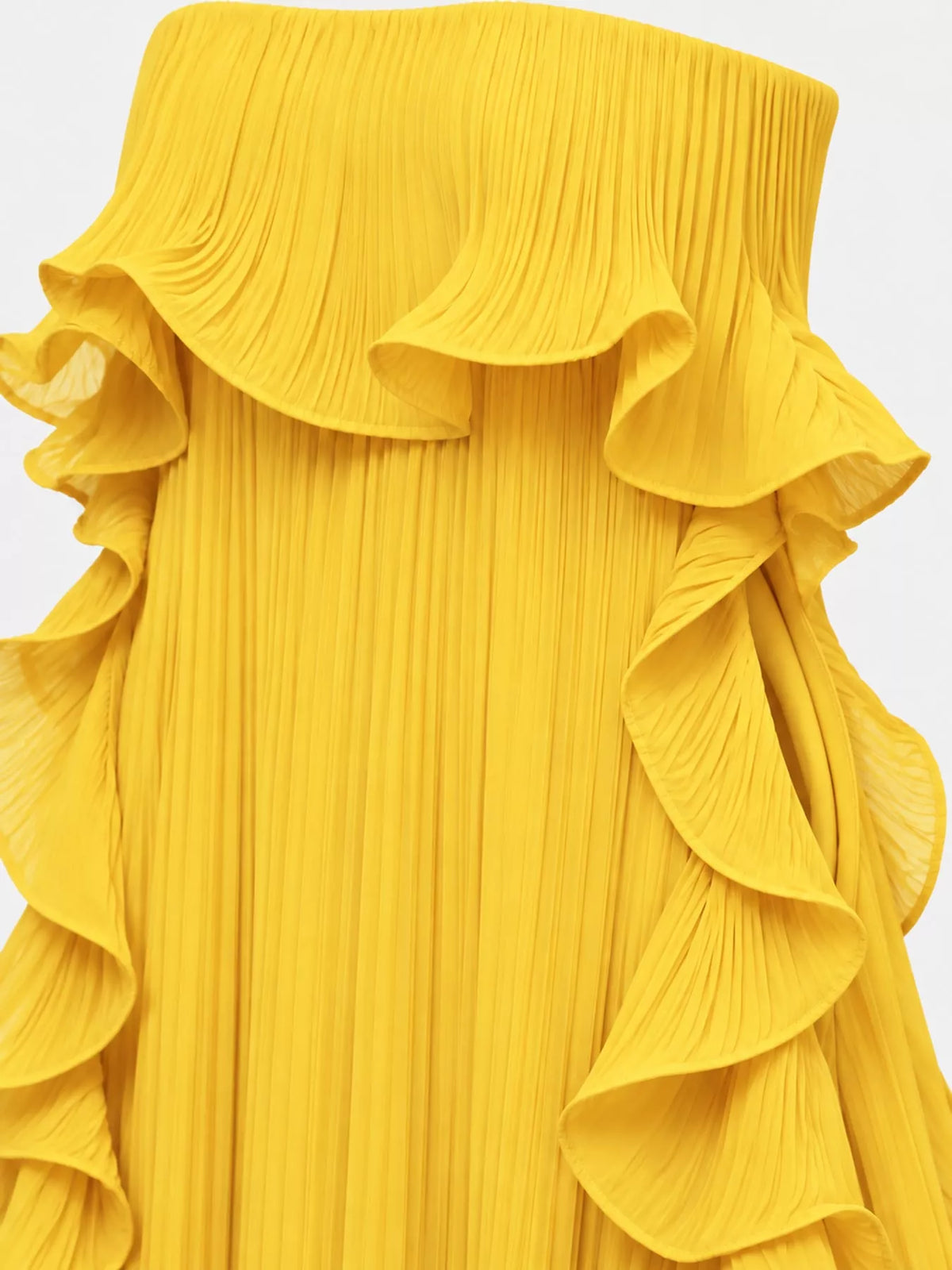 Ruffled Strapless Pleated Maxi Dress — construction details