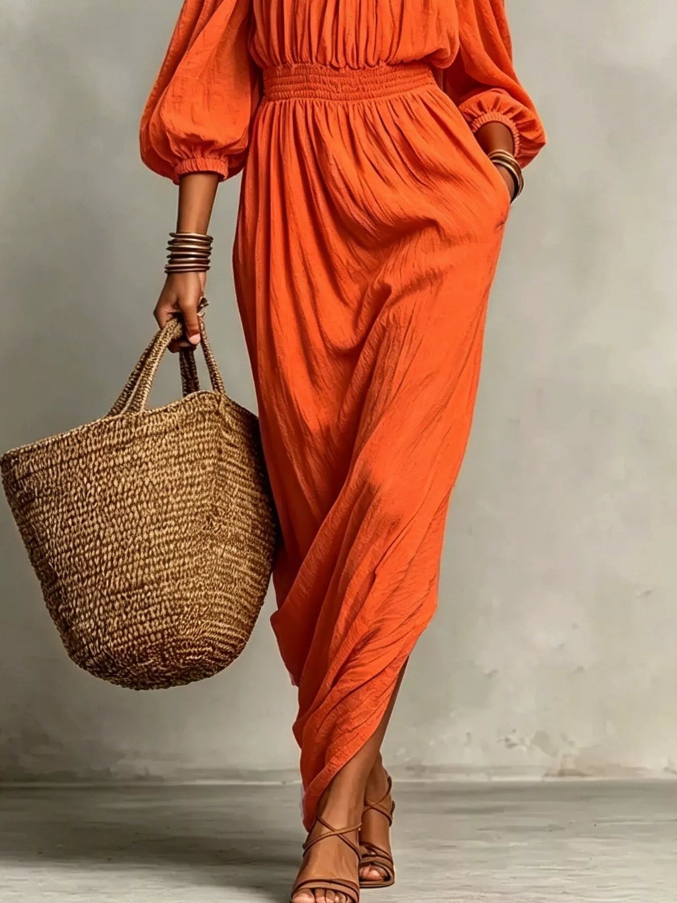 Trendsi t Off-Shoulder Smocked Waist Maxi Dress -