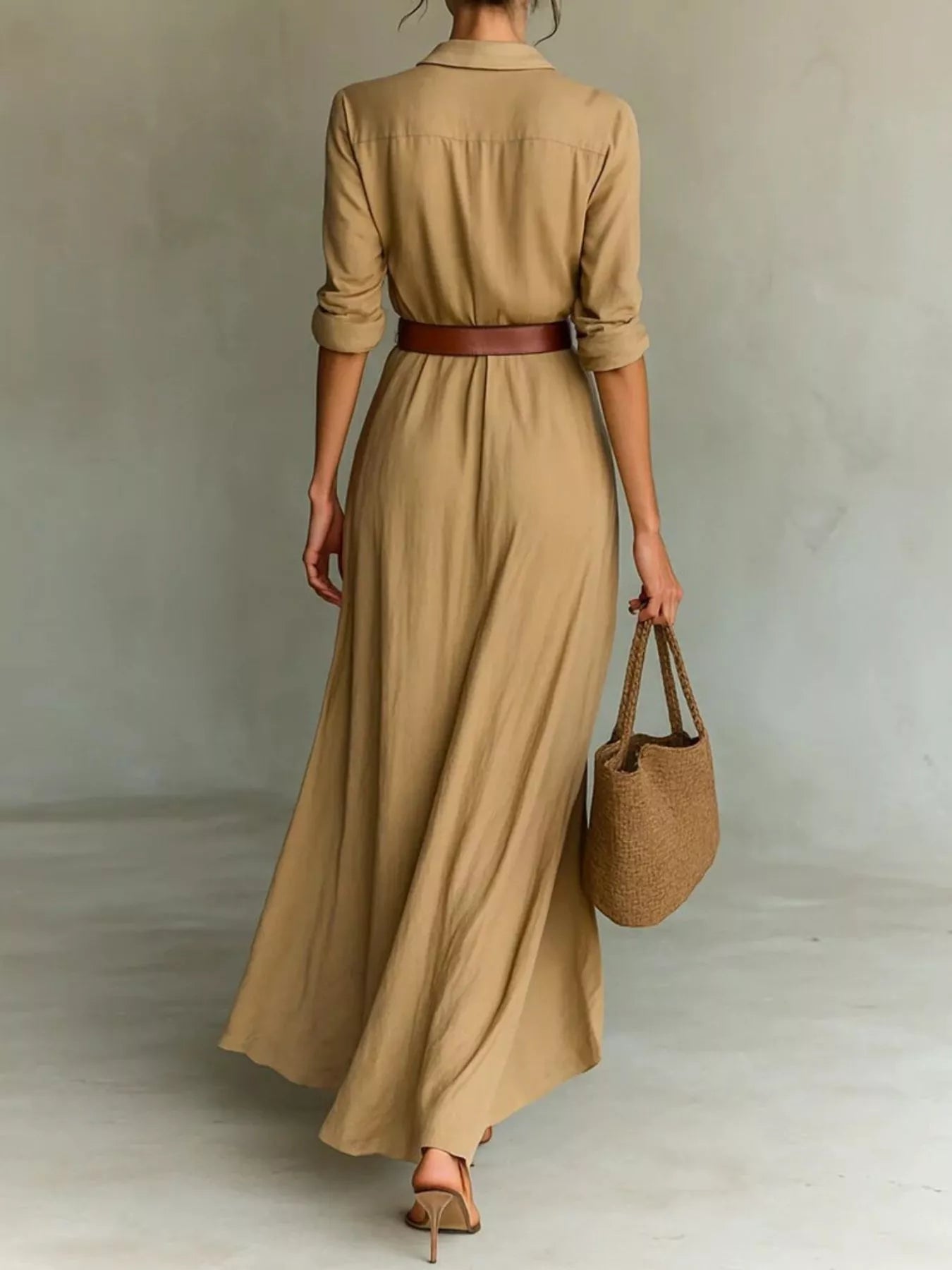 Trendsi Full Size Elegant V-Neck Ruched Maxi Dress with Belt Plus Size -