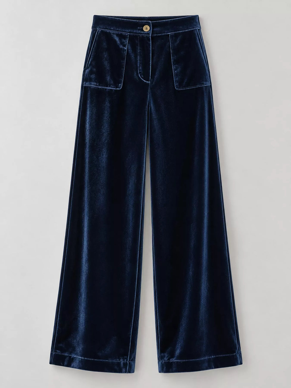 Dark Blue high-waisted wide-leg velvet pocket pants