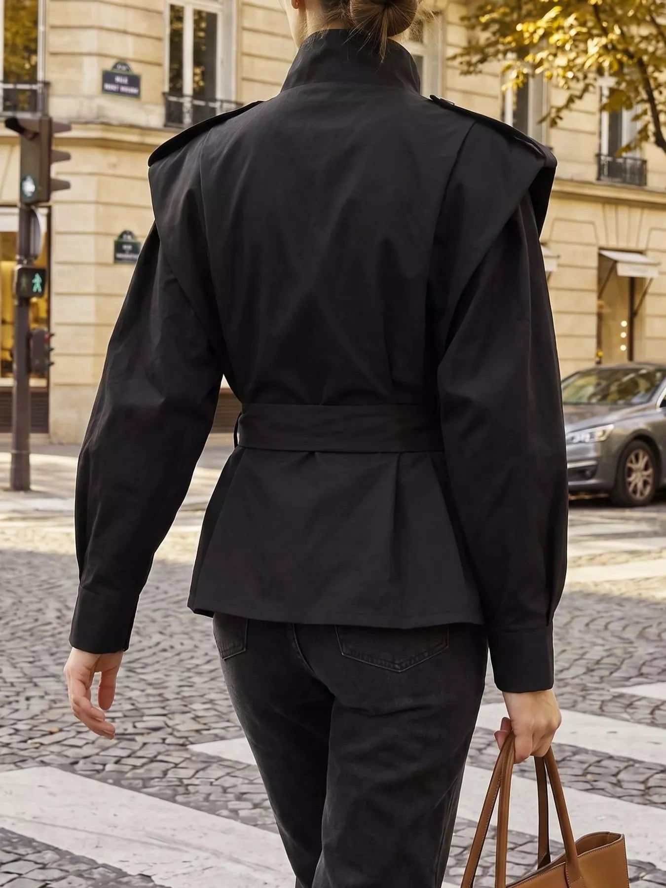 Trendsi Stand-Collar Belted Outerwear -