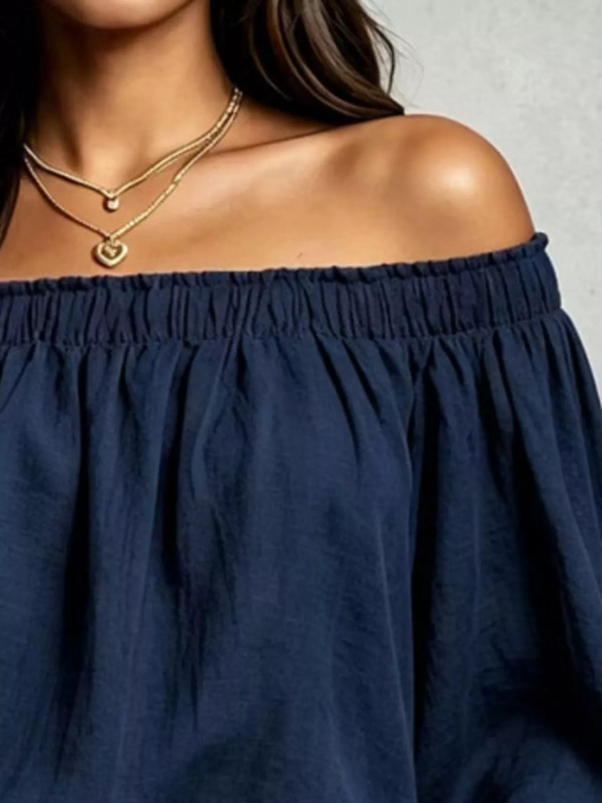 Dark Navy off-shoulder long sleeve blouse