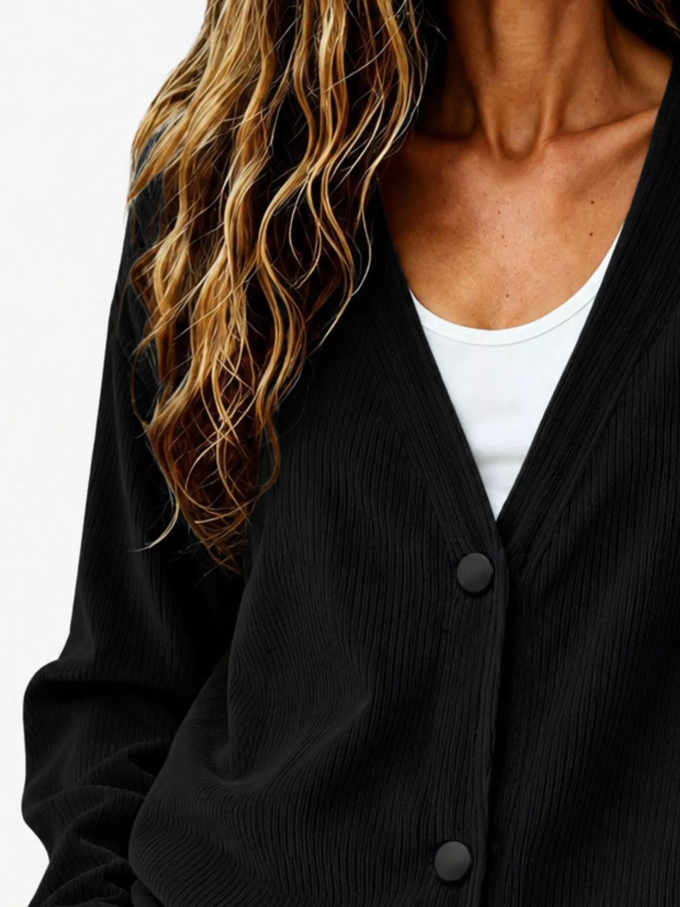 Trendsi Casual Corduroy Button-Up Cardigan -