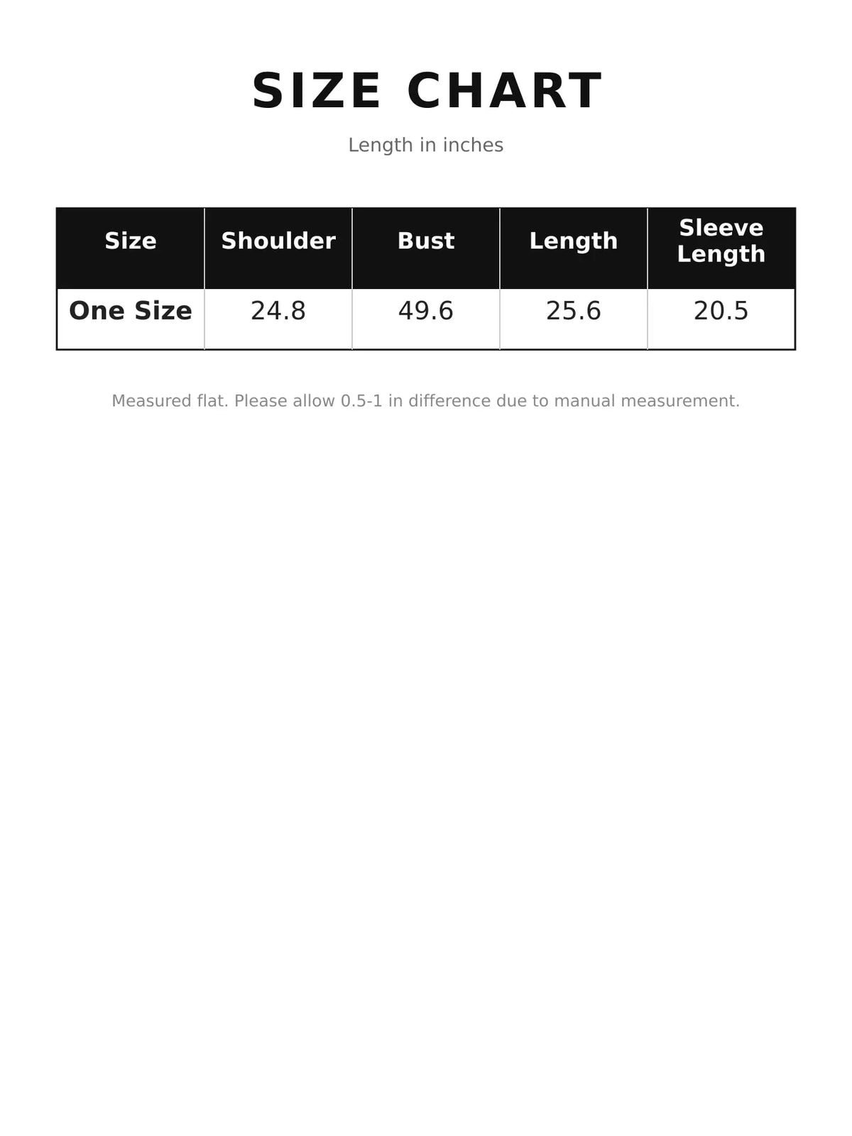 Size chart for round neck sweater