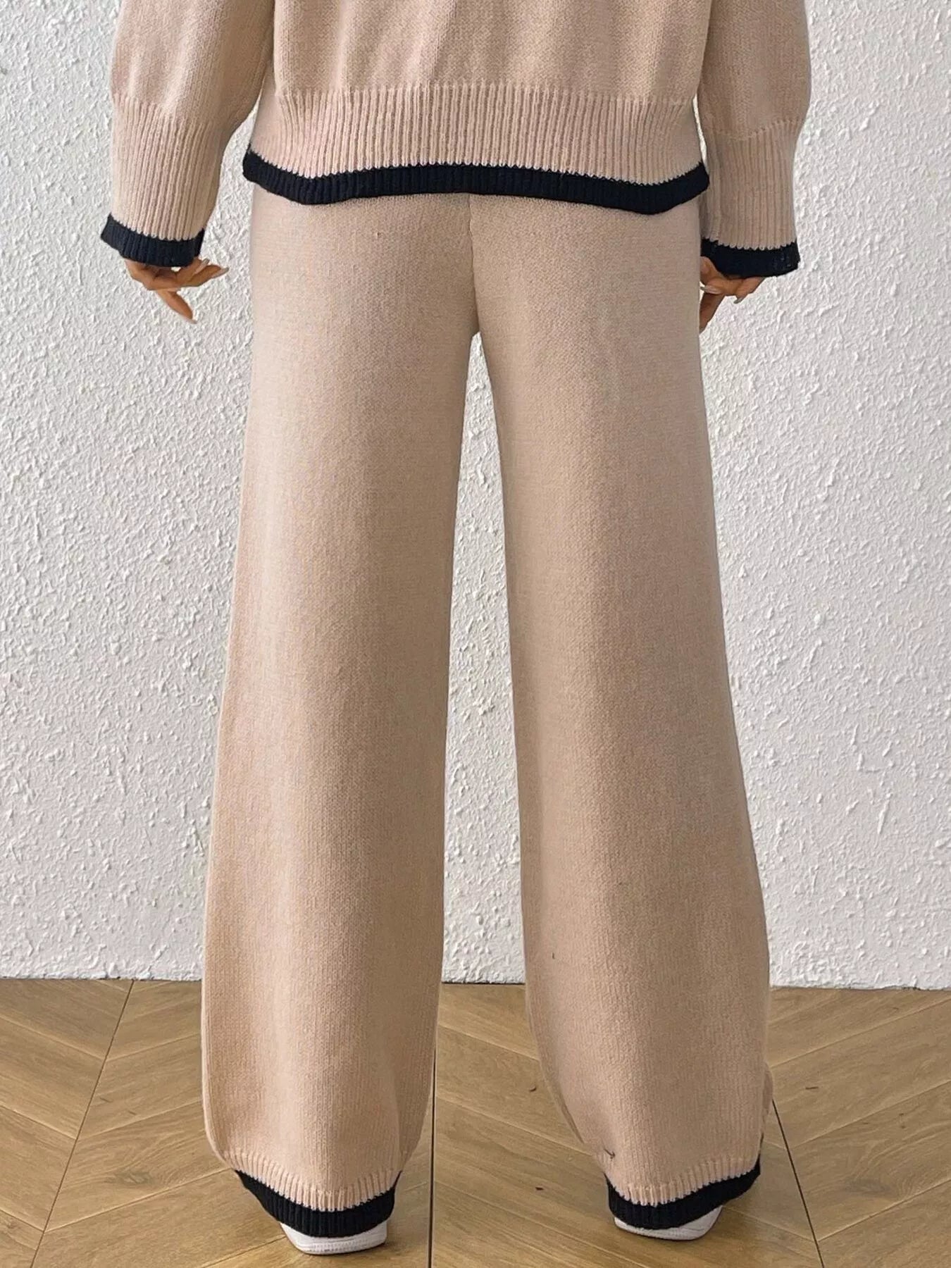 Trendsi Floral Applique High-Waisted Wide-Leg Sweater Pants -