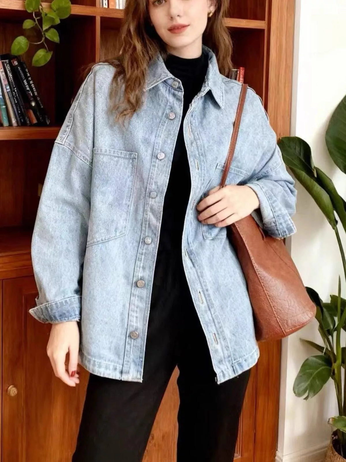 Denim Blue button-down dropped shoulder denim jacket