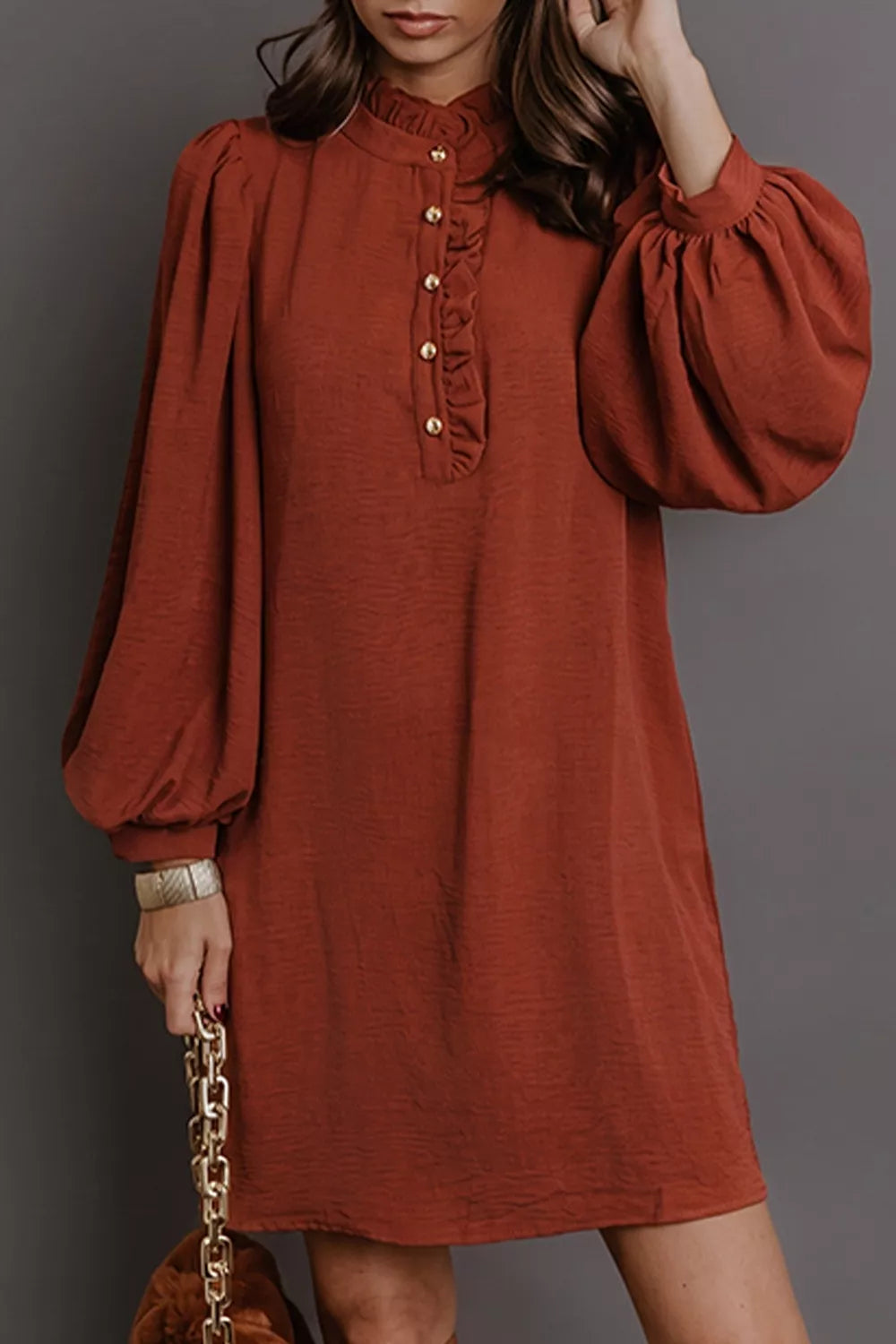 Trendsi Solid Shift Long Sleeve Short Length Dress -