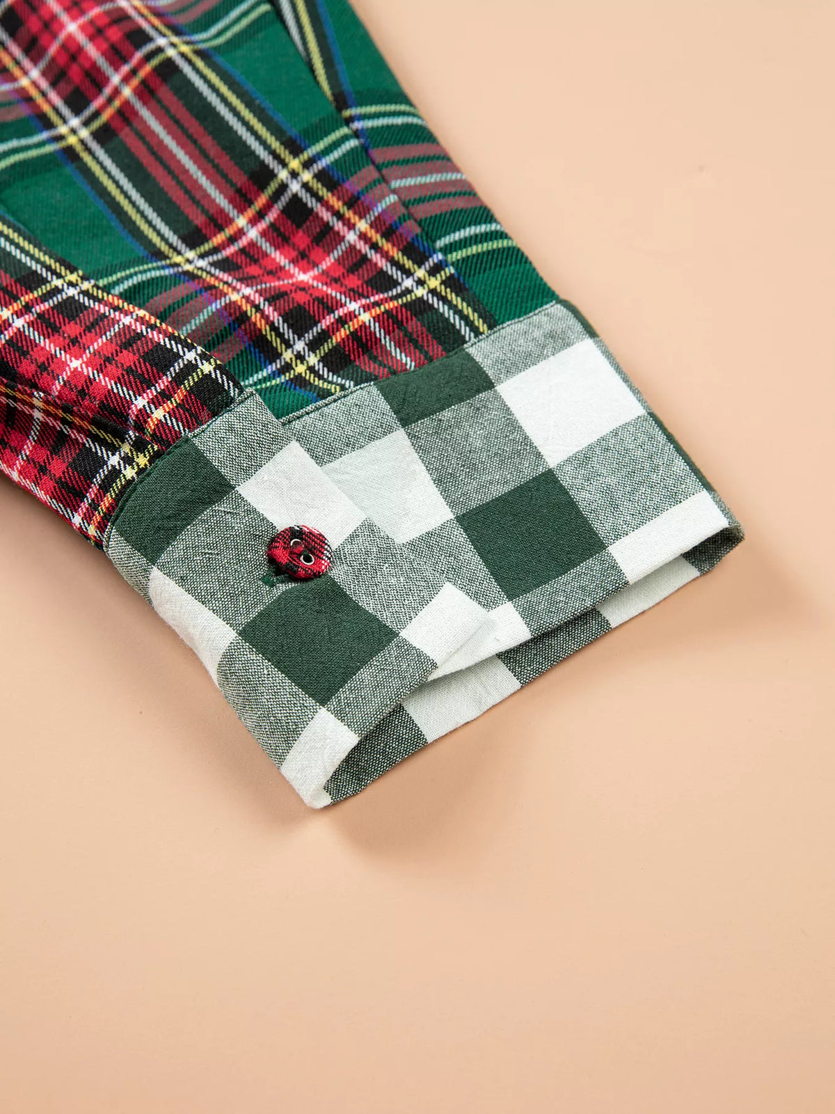 Plaid button-front shirt, button cuff detail