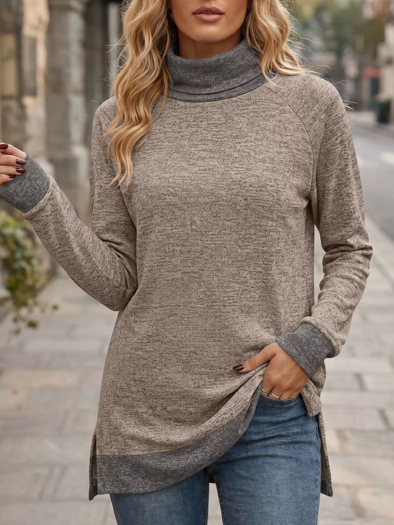 Trendsi Turtleneck Raglan Sleeve T-Shirt -