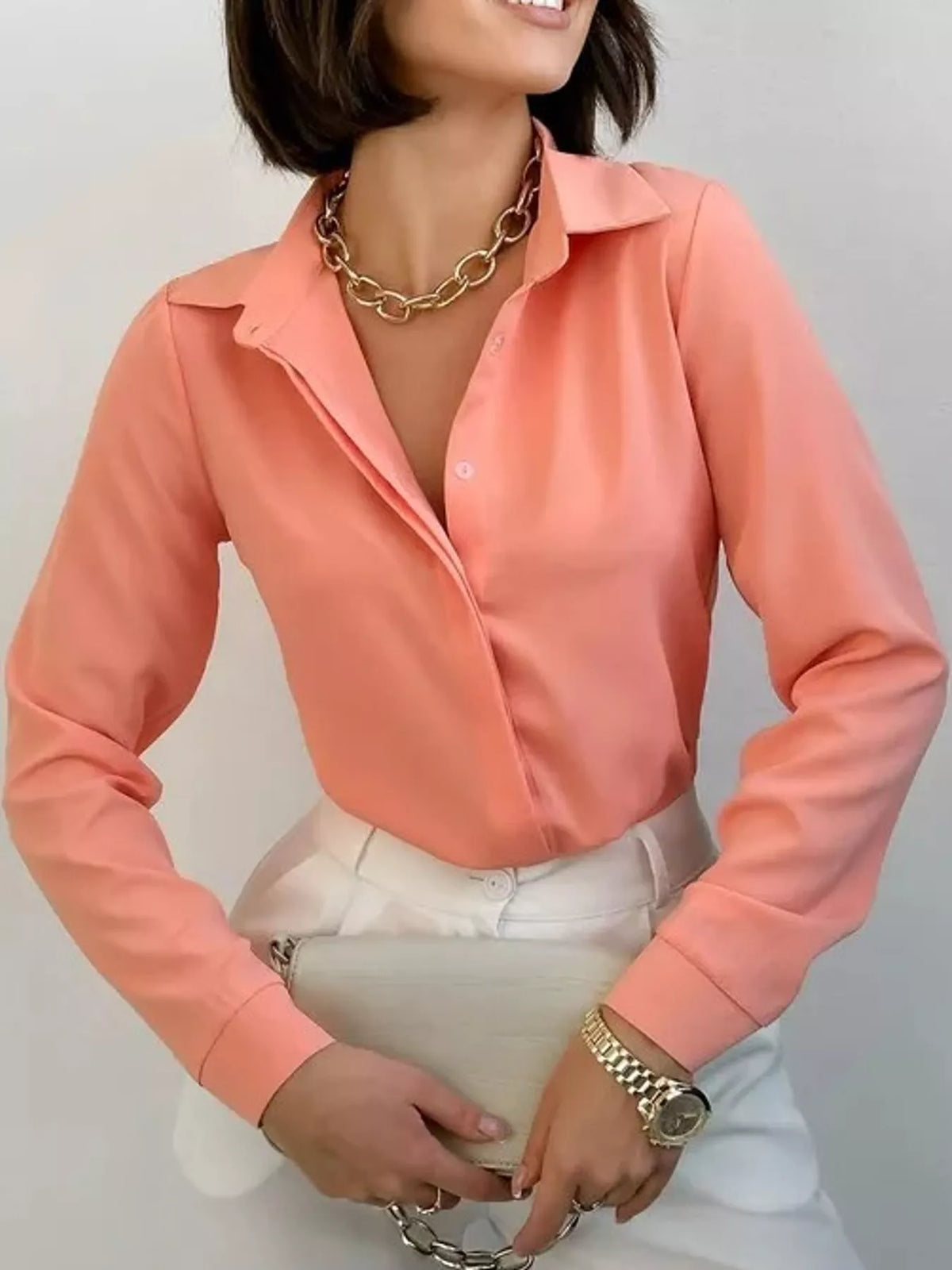 Button-up shirt, coral front