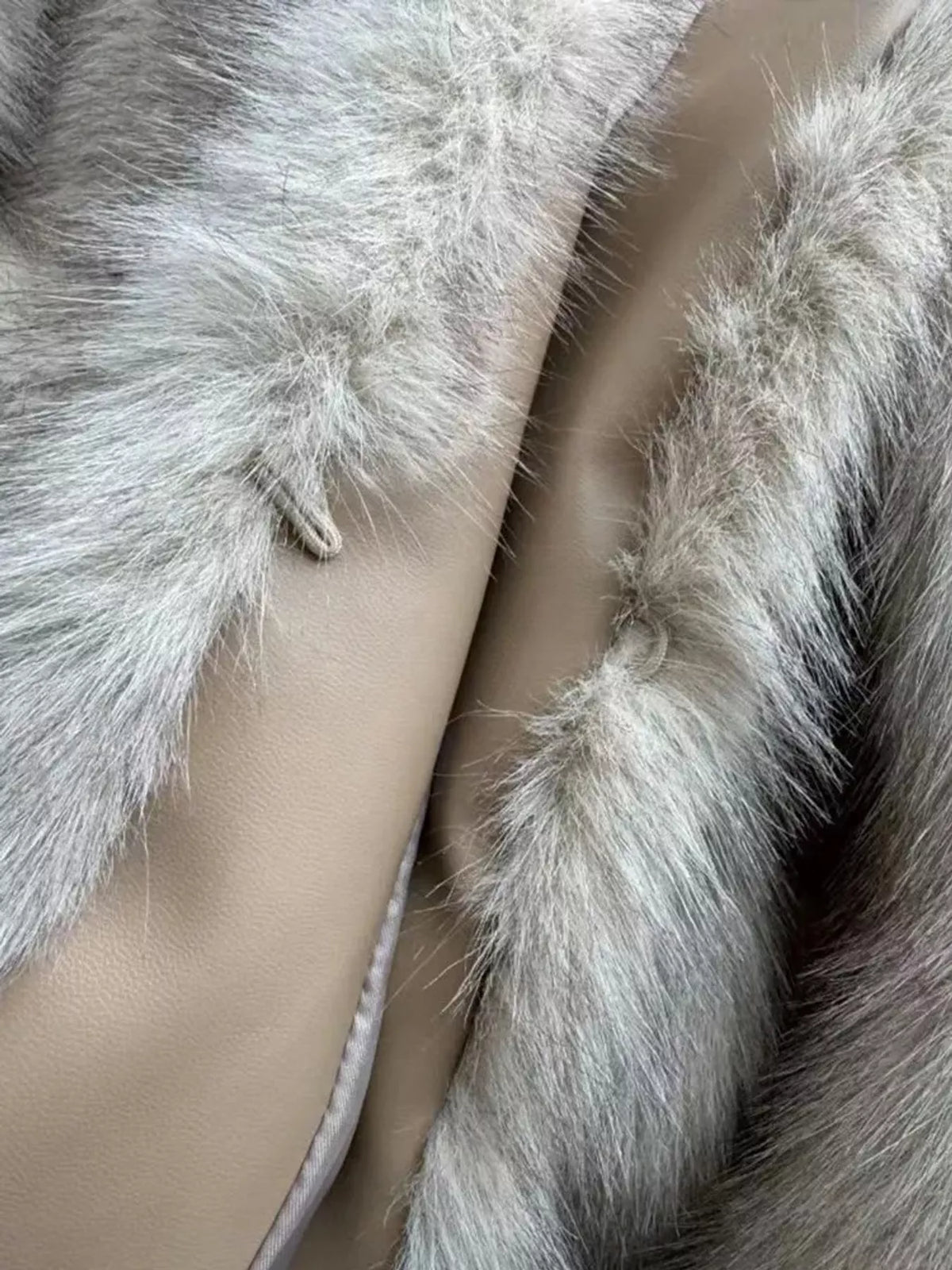 Faux Fur Cropped Coat, detail view in beige