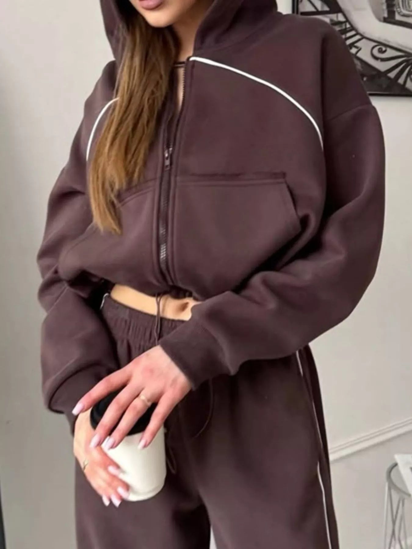 Trendsi Fleece Zip-Up Hoodie and Joggers Set -