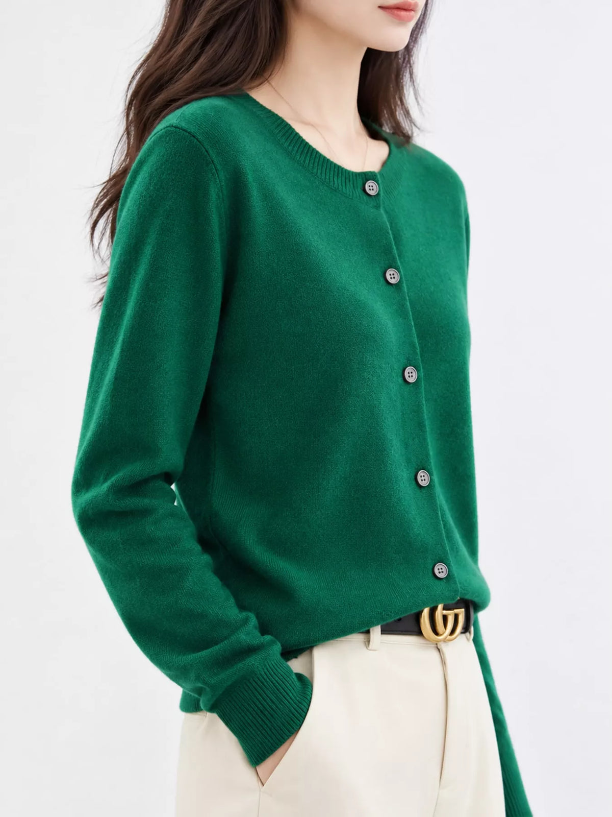 Button-down cardigan, green side