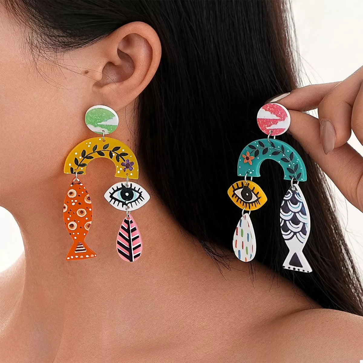 Trendsi Evil Eye & Fish Dangle Earrings -