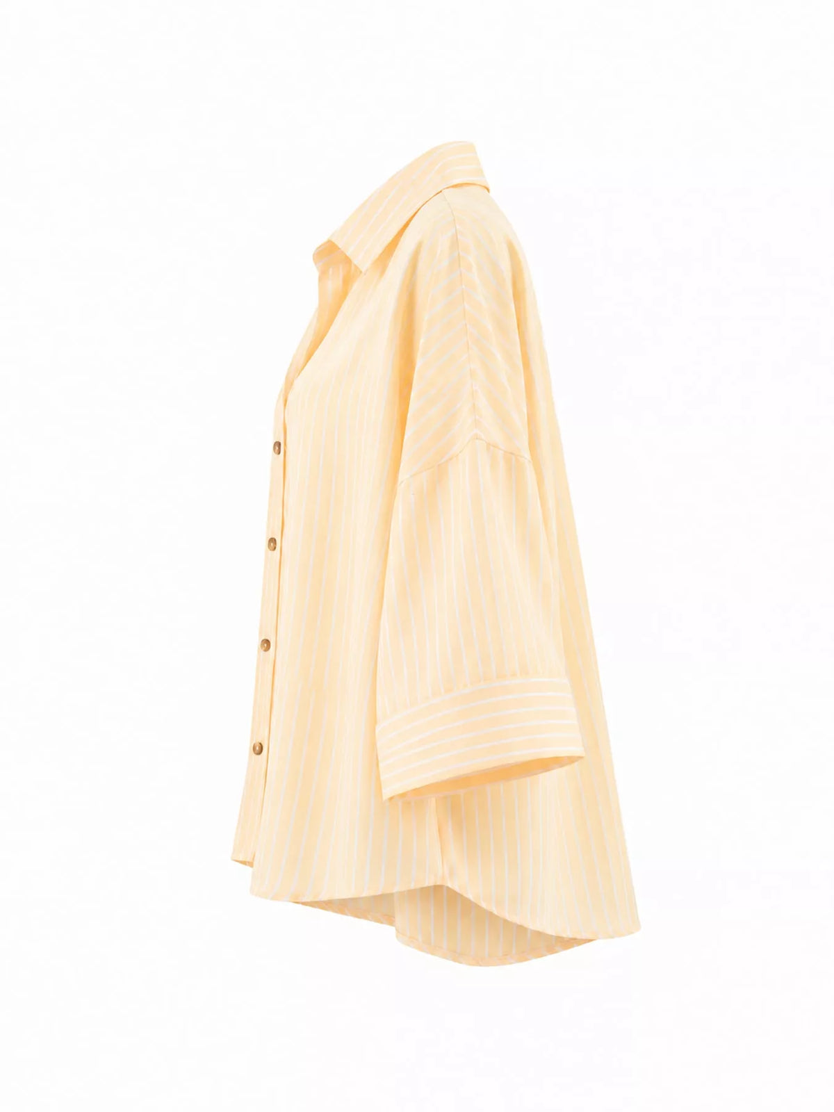 Yellow And White Stripes button-up three-quarter sleeve shirt