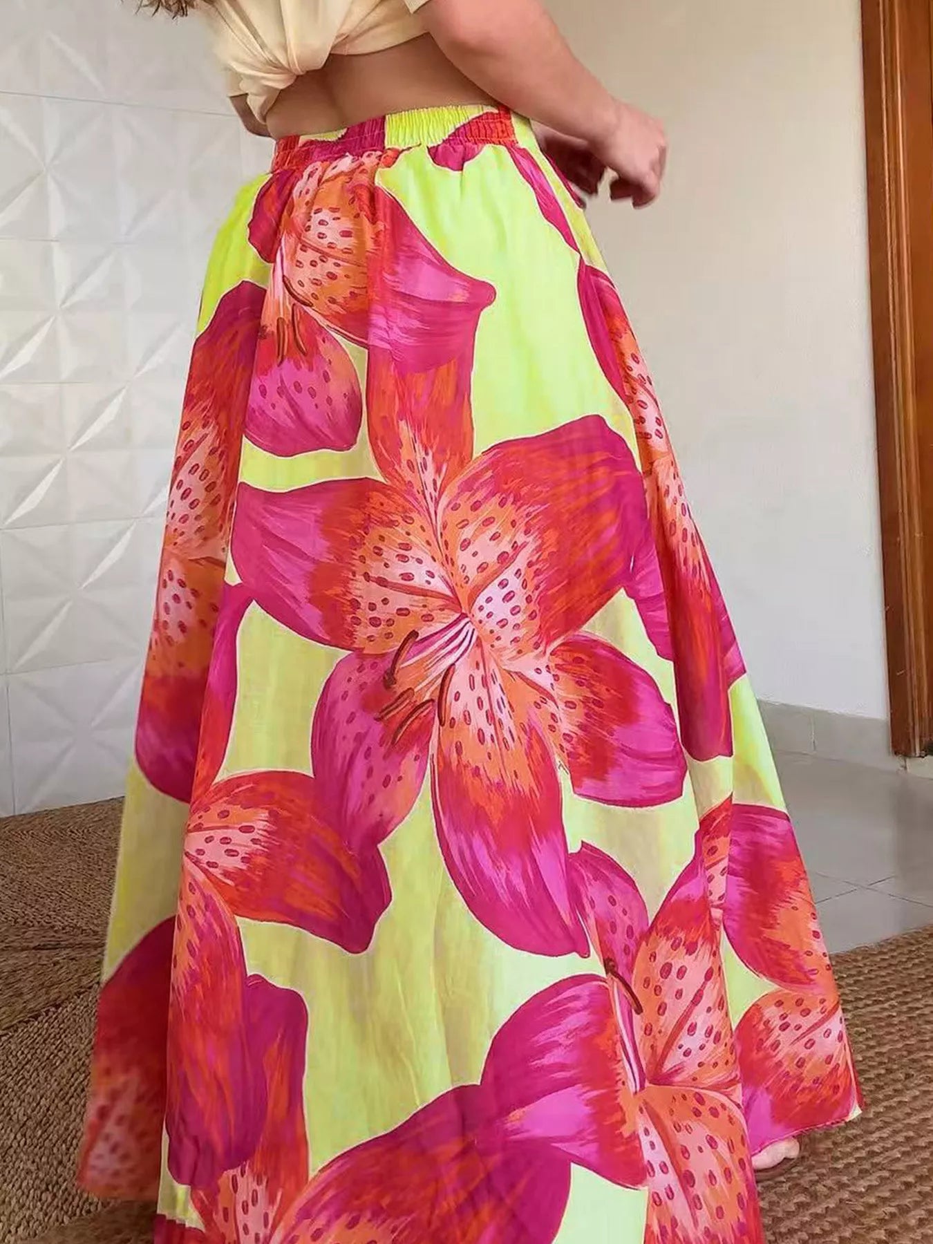 Trendsi Floral Print Flowy Maxi Skirt -