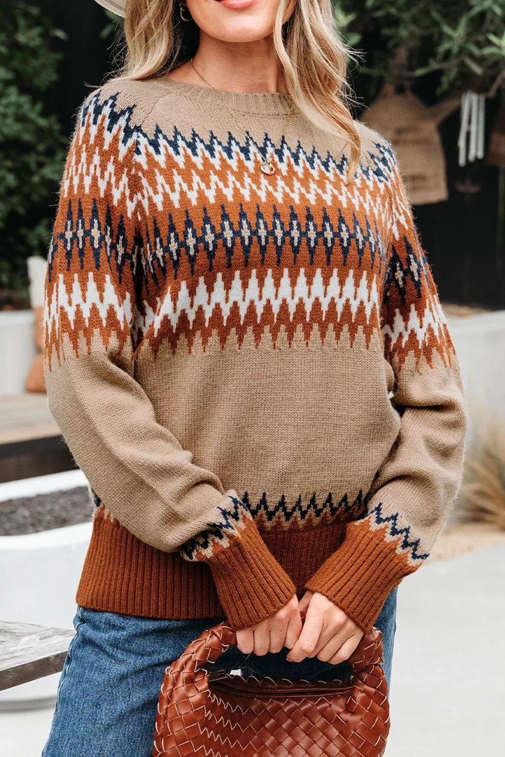 Trendsi Geometric Pattern Long Sleeve Sweater -