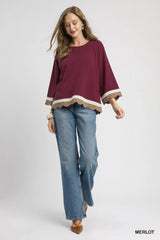 Trendsi Umgee Scalloped Hem Color Block Top -