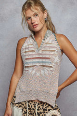 Trendsi POL Striped Collar Sweater Vest with Star Patch -