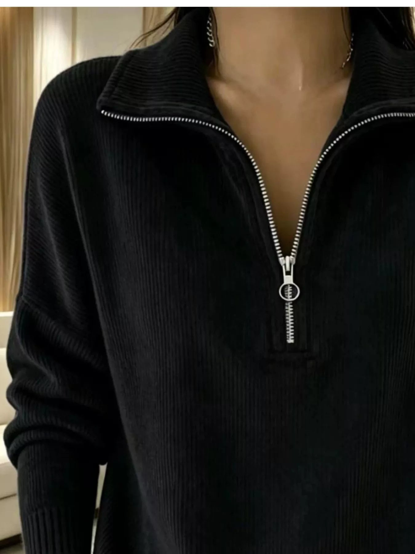 Trendsi Full Size Corduroy Quarter-Zip Sweatshirt Plus Size -