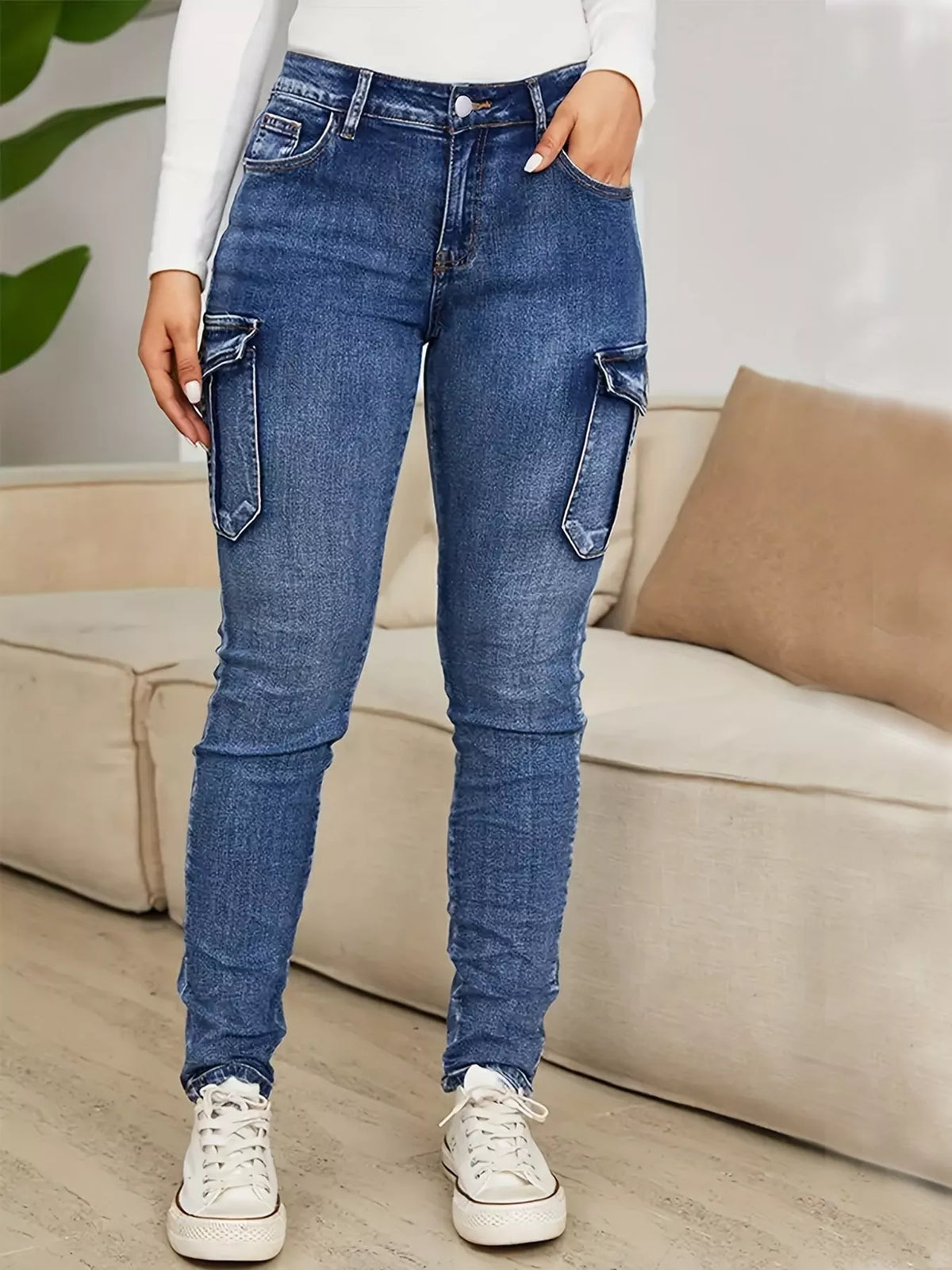 Slim Fit Jeans with Pockets in dark blue