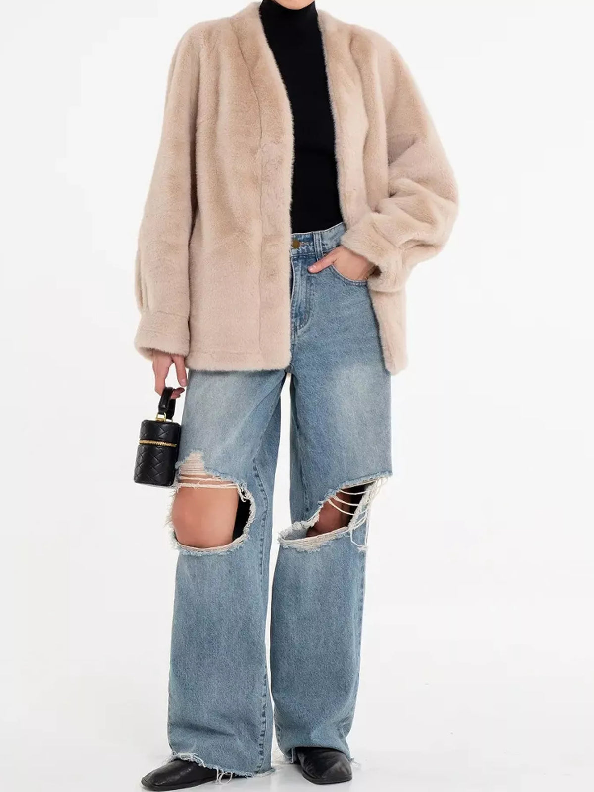 long sleeve jacket, front view on model