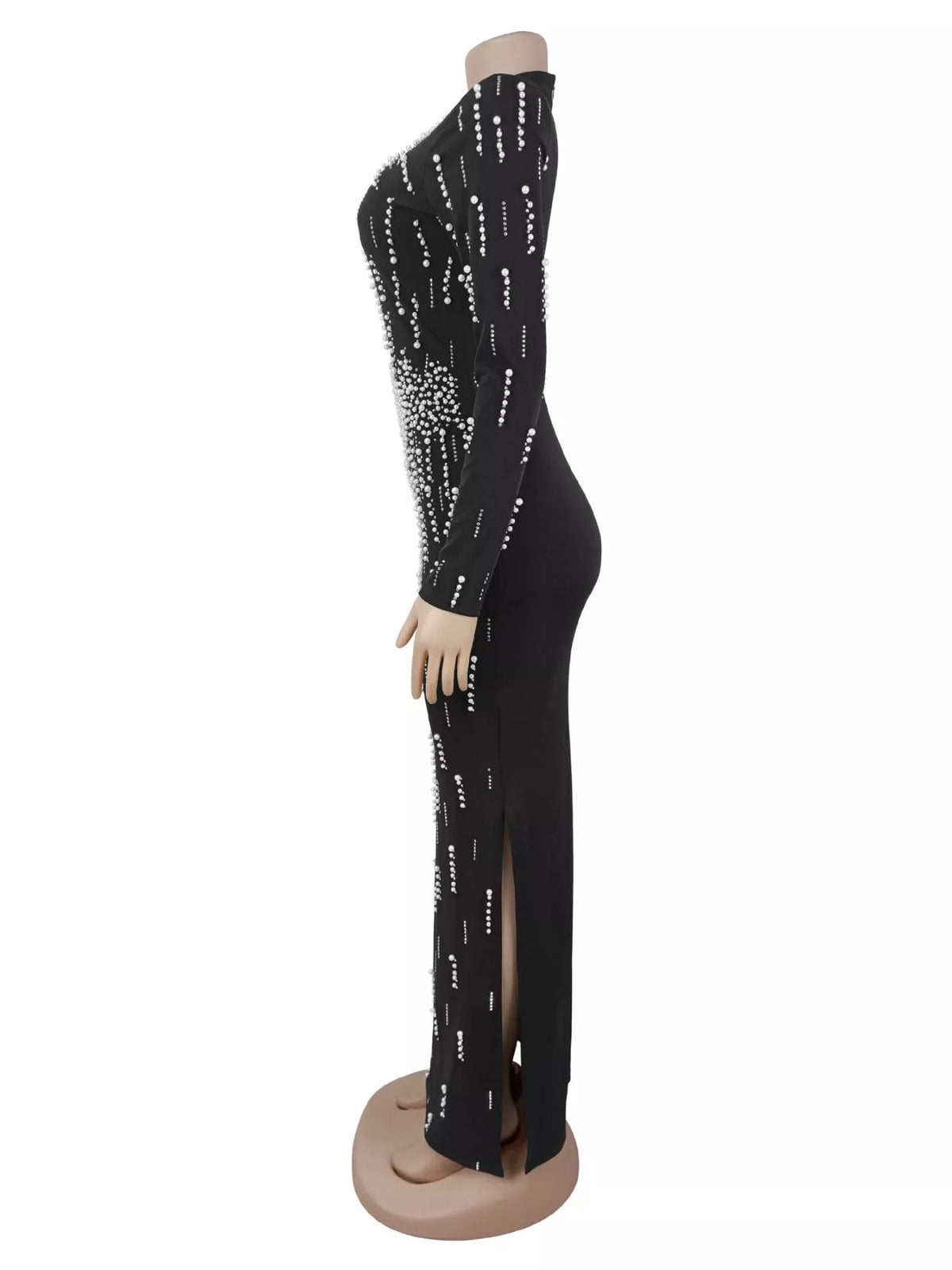 Trendsi Pearl Detail Long Sleeve Maxi Dress -