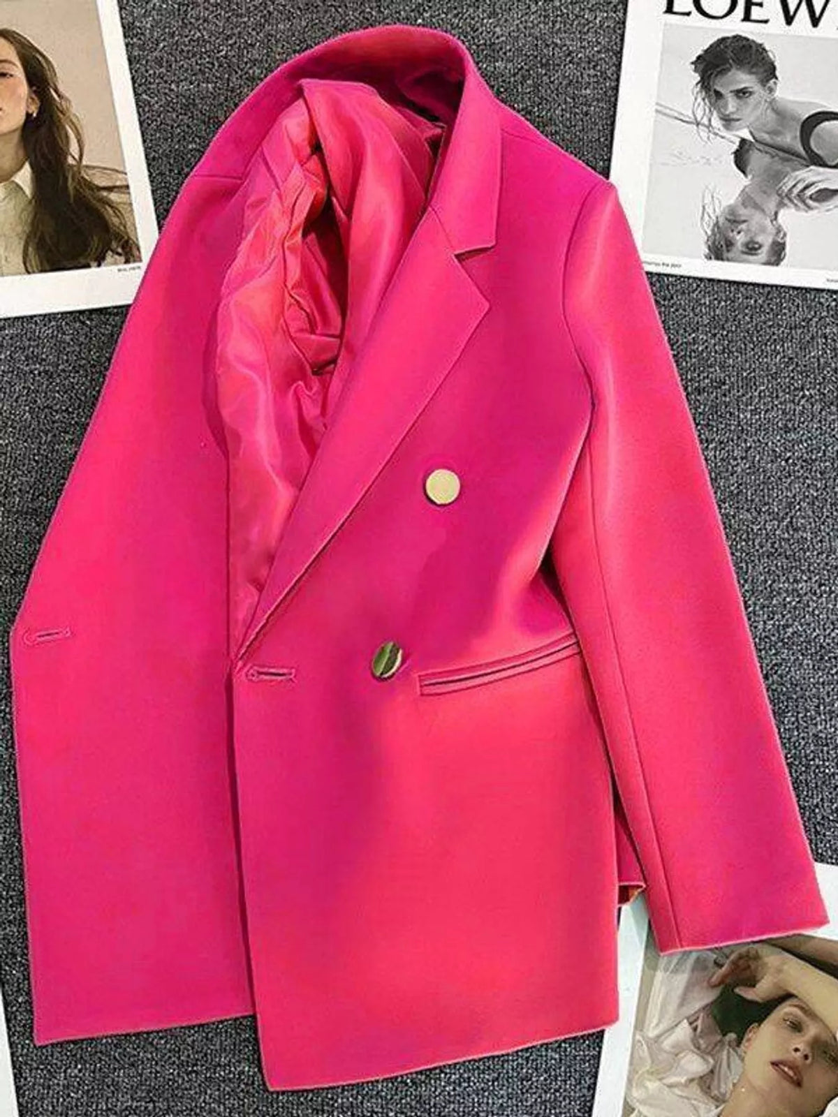 Hot pink double-breasted lapel collar blazer