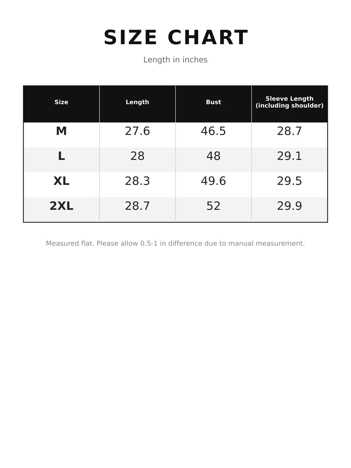 Size chart for layered-hem sweatshirt with graphic sleeve detail