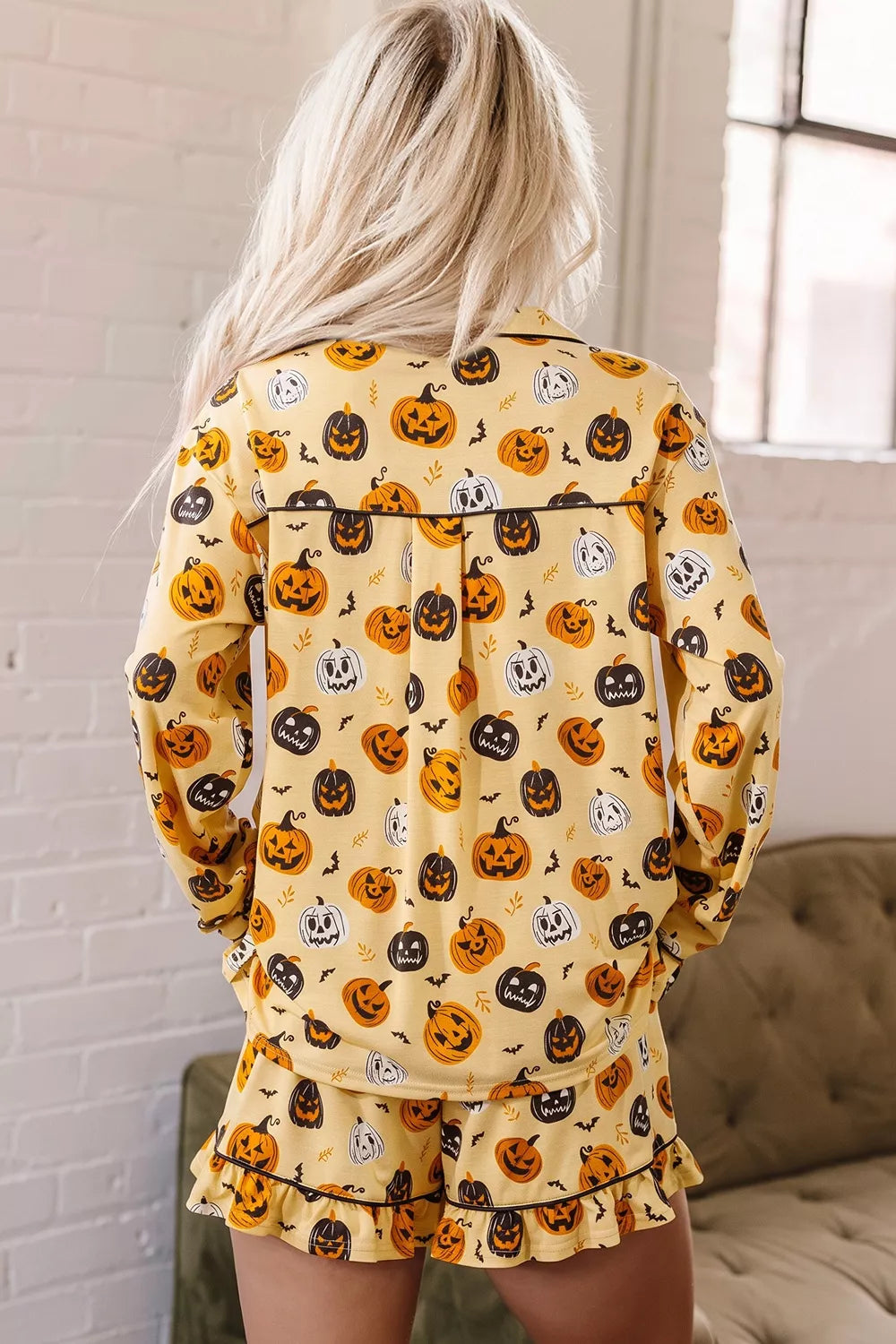 Trendsi Halloween Pumpkin Print Long Sleeve Two Piece Lounge Set -