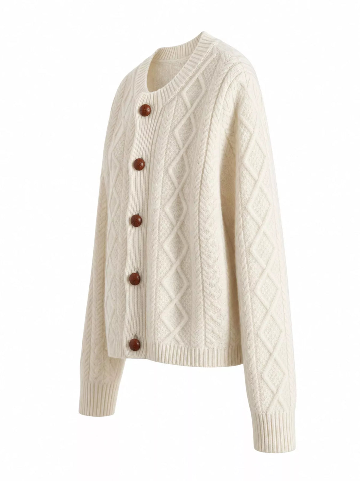 White cable-knit button-down cardigan