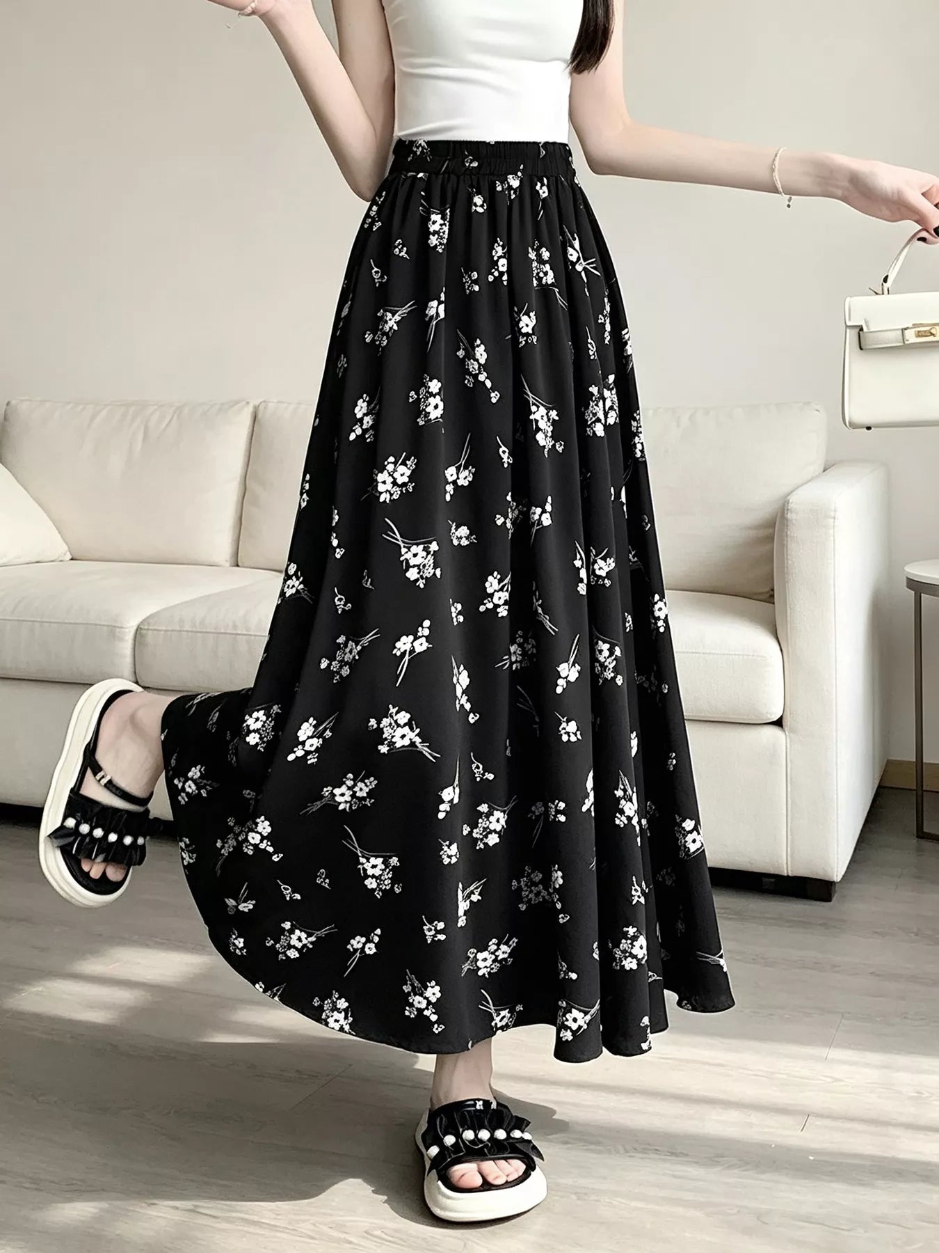 Trendsi Floral Print A-Line Skirt -