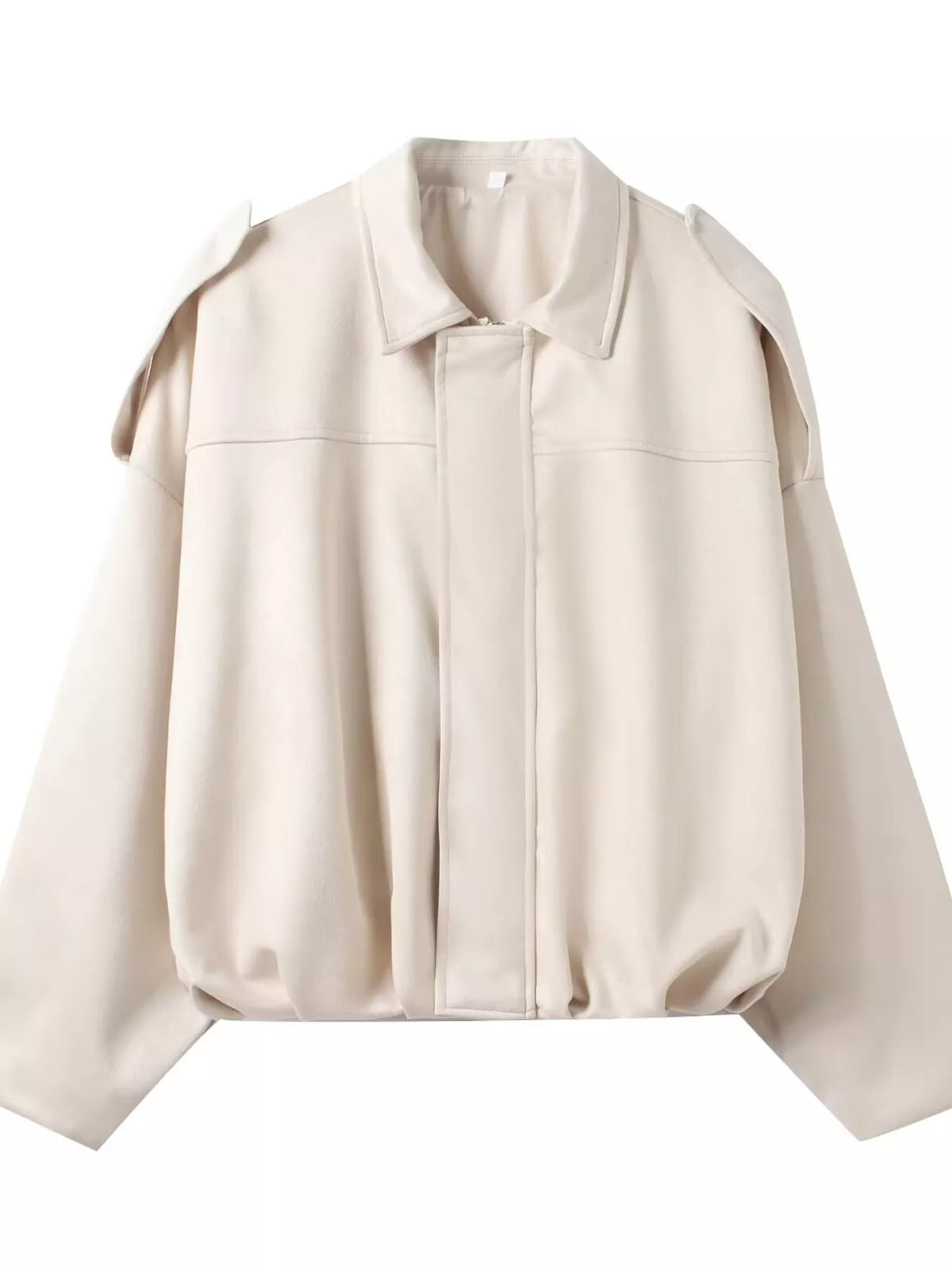 Cropped zip jacket, cream flat front