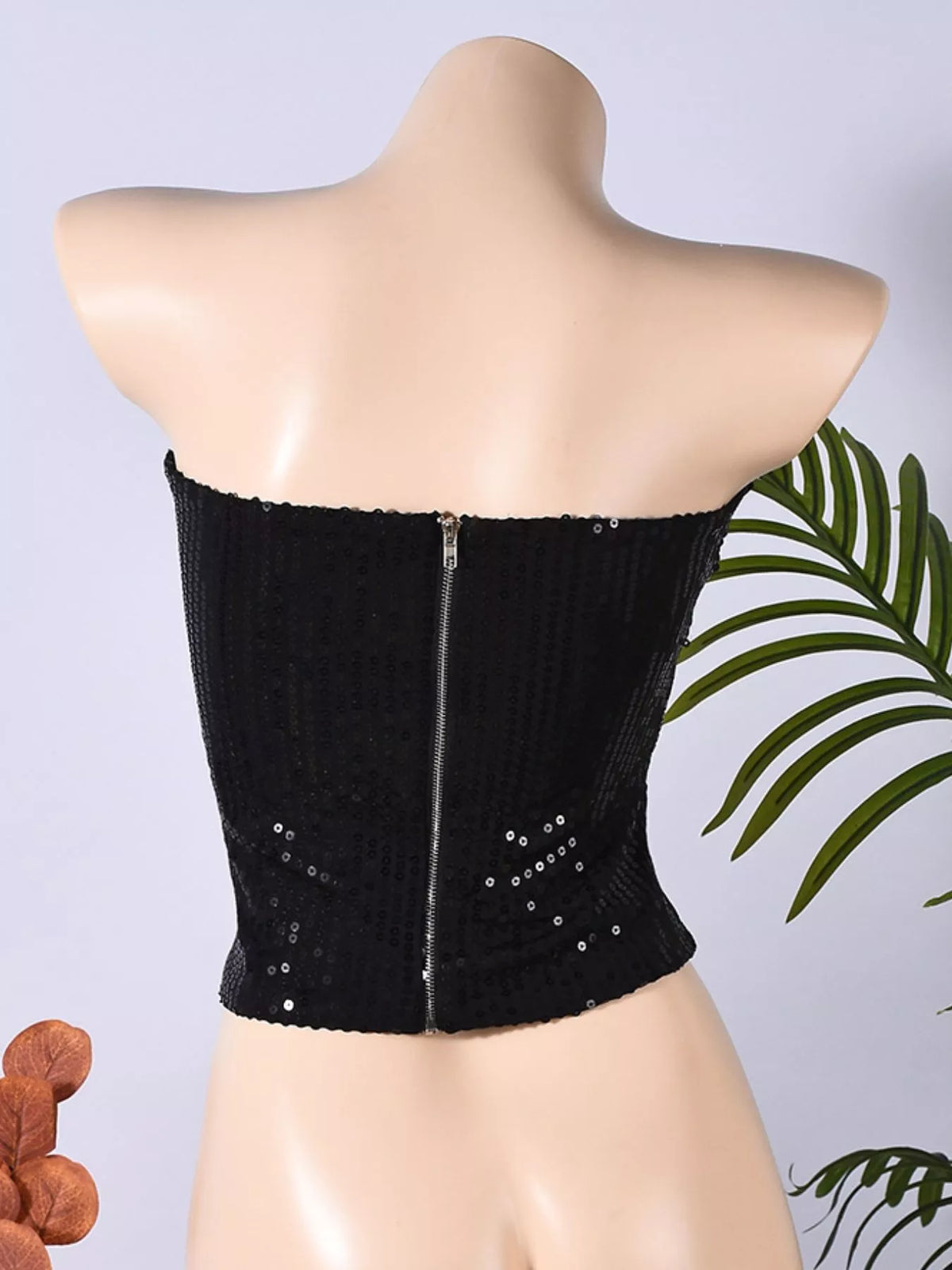 strapless top, back view