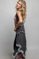 Trendsi POL Vintage Wash Ruffled Crochet Vest Cardigan -